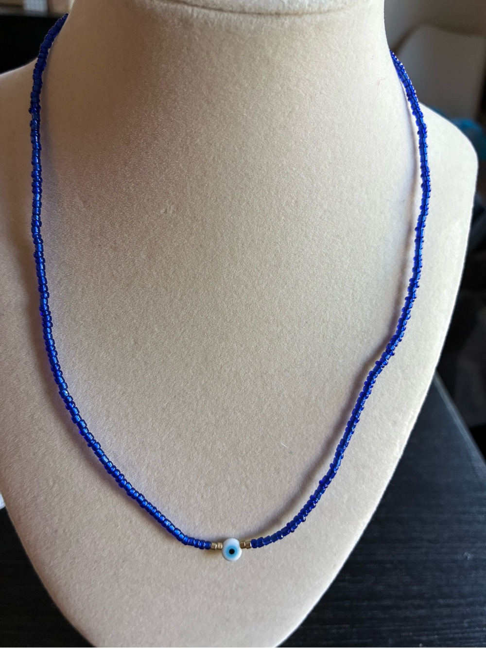 Blue Beaded Evil Eye Necklace – Dainty Boho Statement Jewelry Nazar Protection - Picture 1 of 3